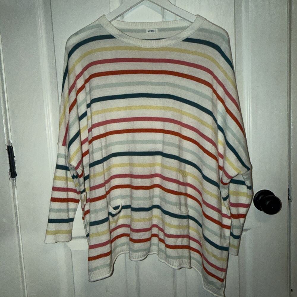 Mersea Catalina Travel Sweater Size OS Rainbow Sherbet Stripe Multi‎ Long Sleeve